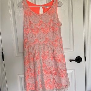 Coral Dress with Floral Lace Overlay